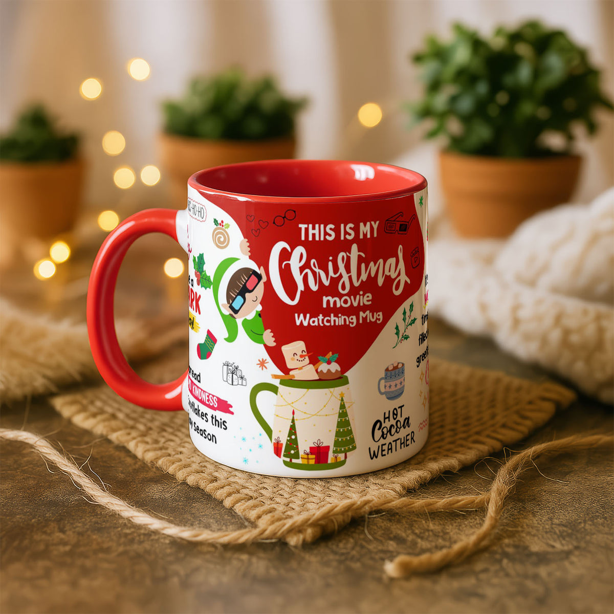 11oz Mug Colours - Christmas movie watching mug with festive text and holiday character design