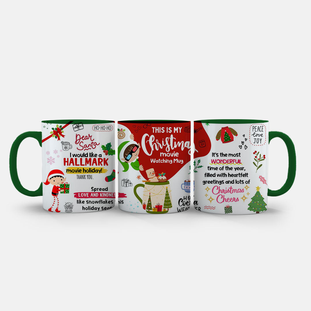 11oz Mug Colours - Hallmark-inspired Christmas mug with peace, love and joy sentiment