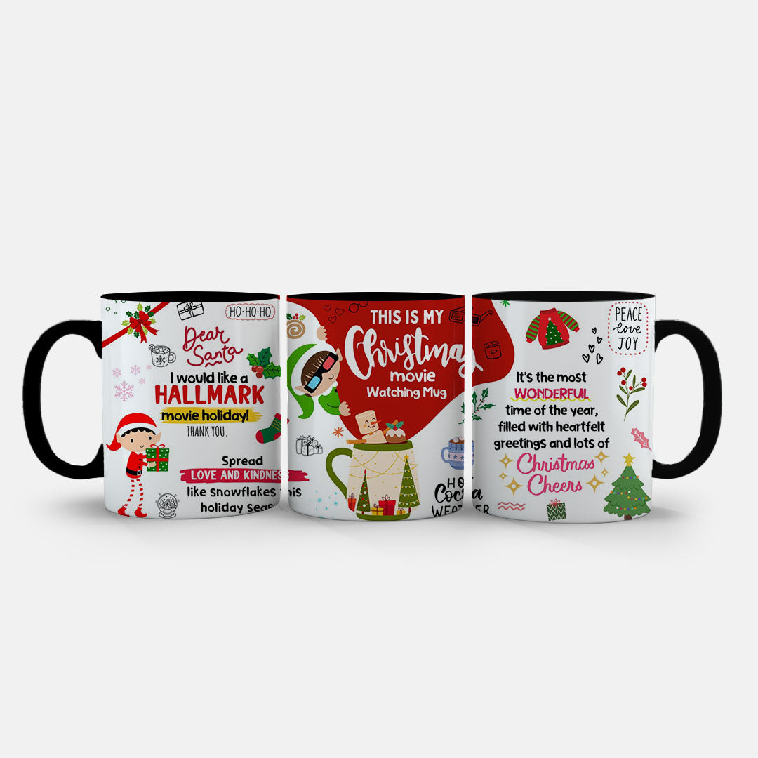 11oz Mug Colours - Holiday ceramic mug featuring dear Santa and festive character illustrations