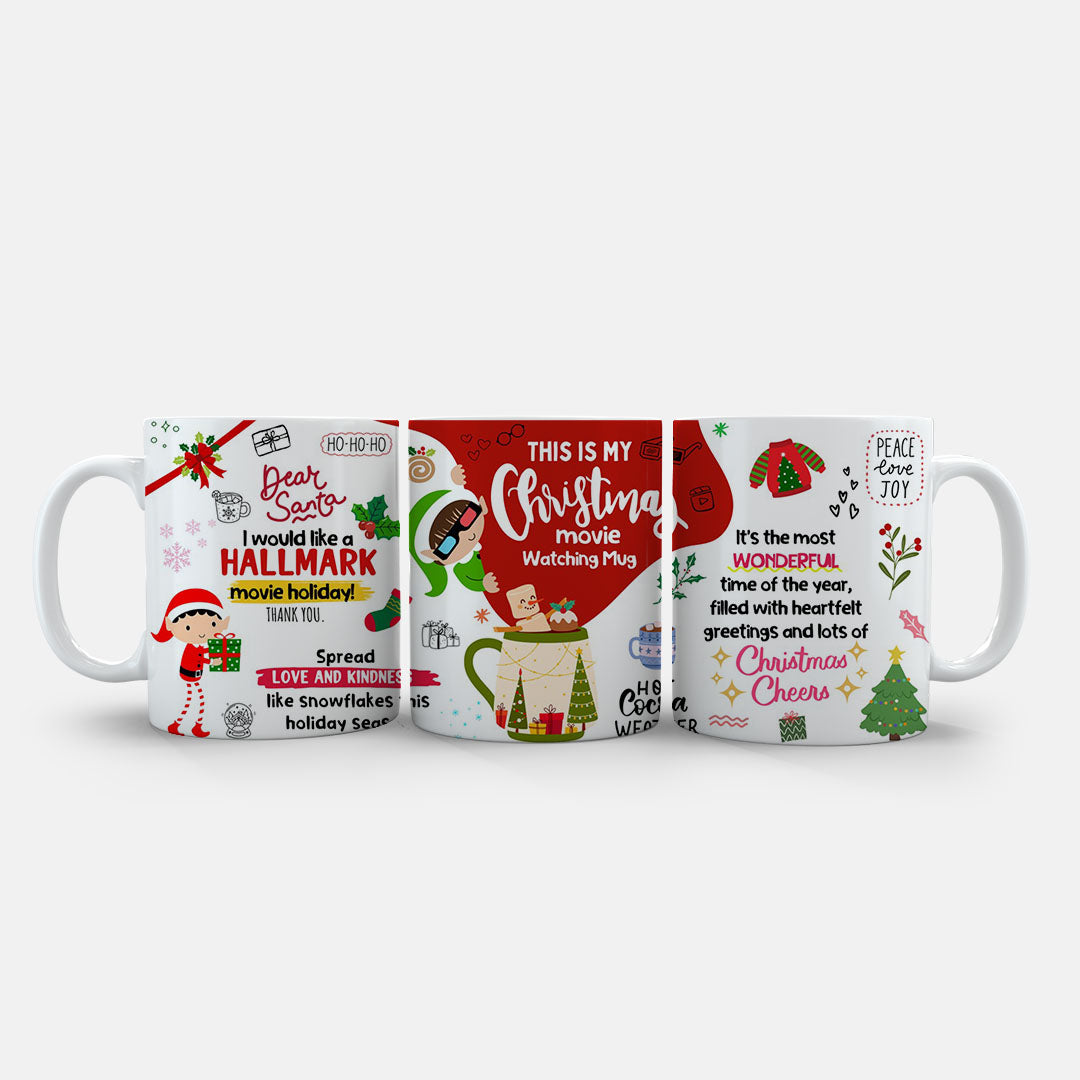 11oz Mug Colours - Festive mug design combining Christmas cheer and movie watching theme
