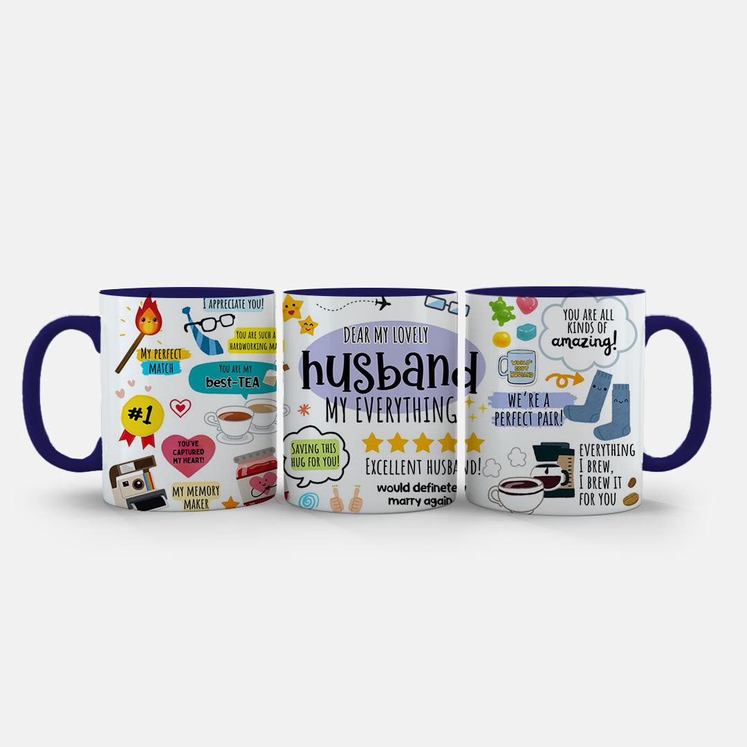 11oz Ceramic Mug Red - Anniversary mug with hearts, tea cups, socks and celebration graphics