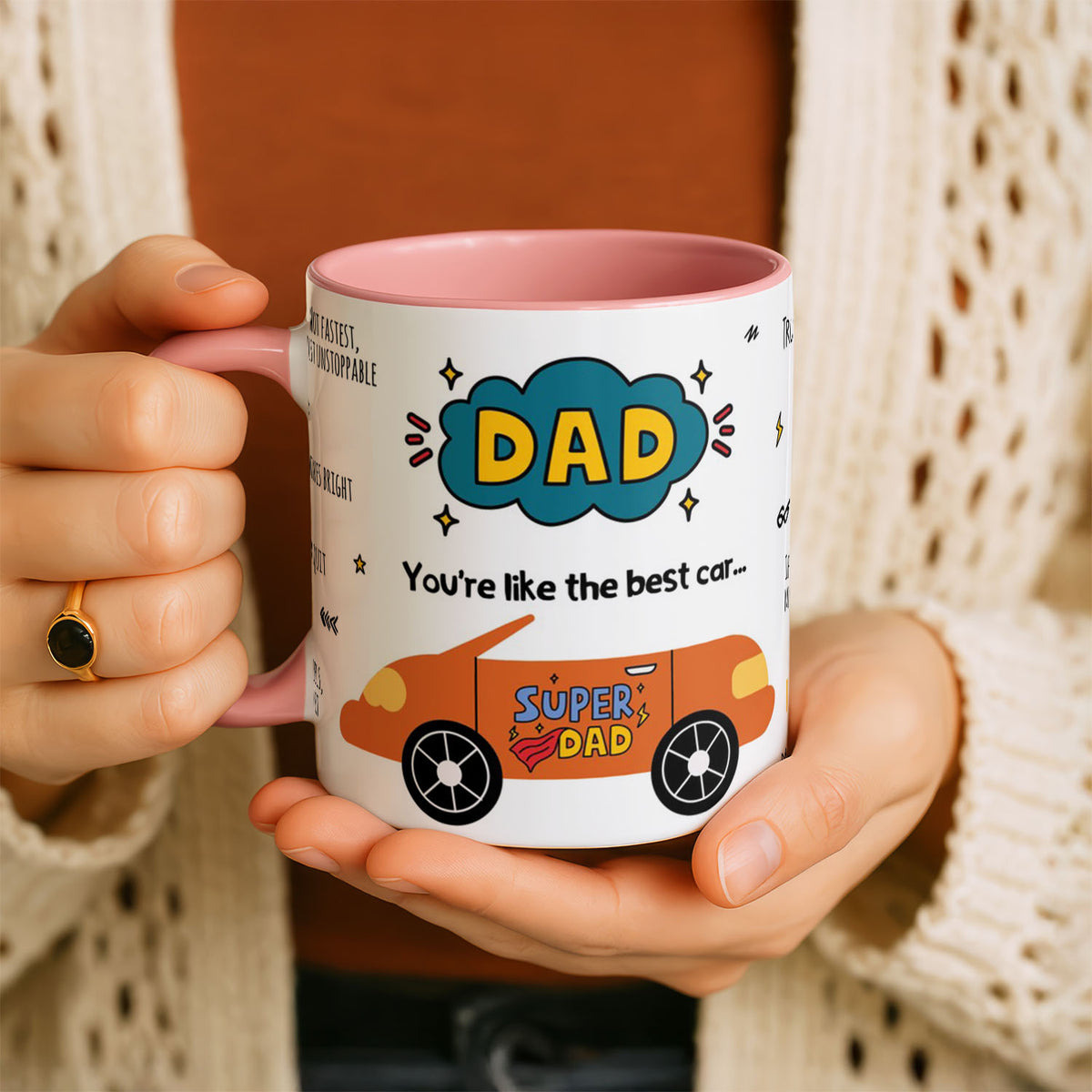 11oz Ceramic Mug Black - Super Dad car design with traffic light and taxi