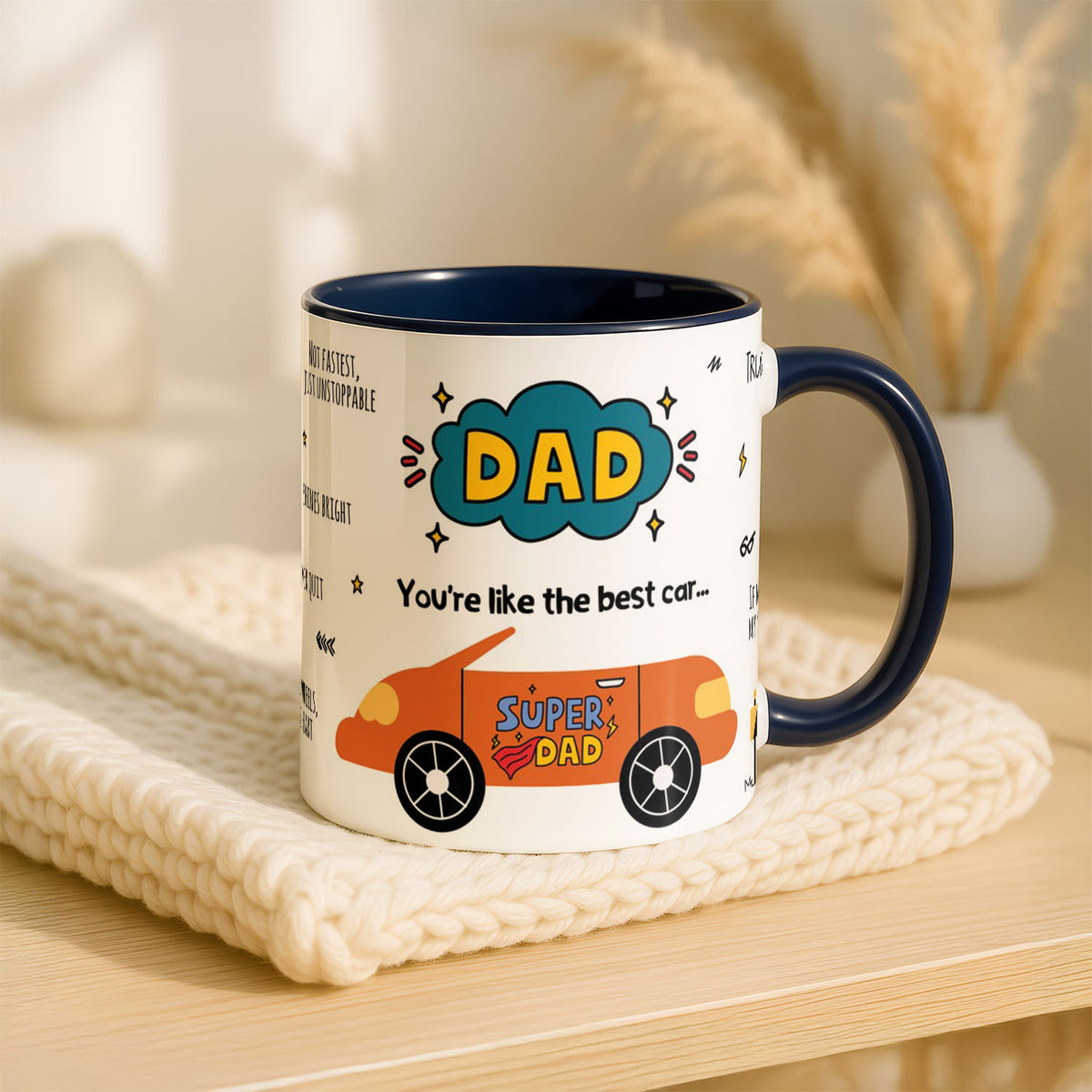 11oz Ceramic Mug Blue - Dad cloud illustration with yellow lettering