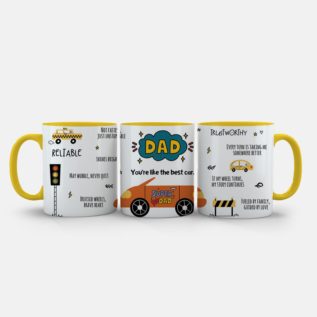 11oz Ceramic Mug Green - Funny dad quotes scattered around central car