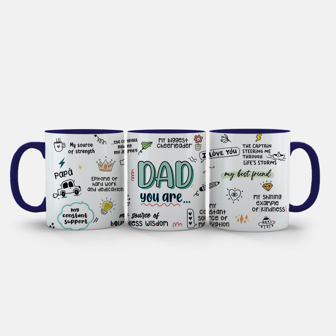 11oz Ceramic Mug Grey - Hand-drawn dad appreciation design with symbols and text