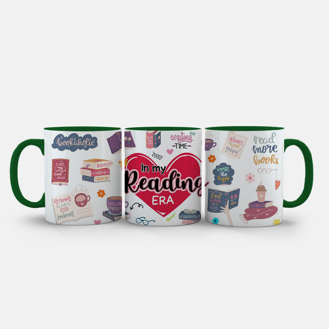 11oz Mug Colours - Hand-drawn book lover artwork with ribbon script lettering