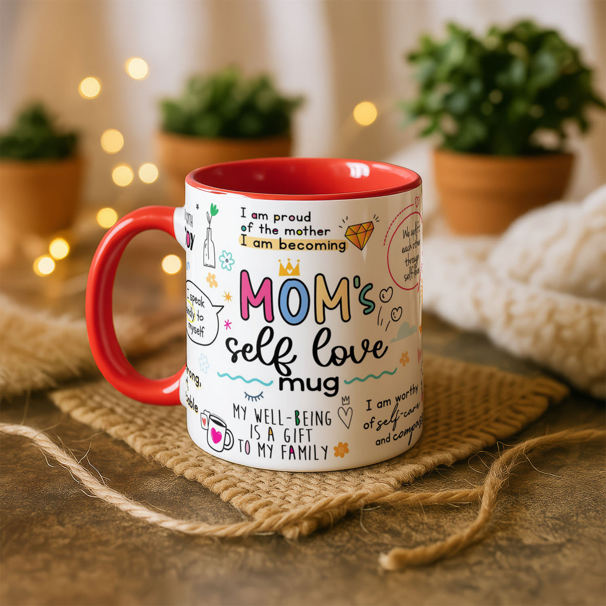 11oz Ceramic Mug White - Colourful self-love affirmations and positive messages with hand-drawn doodles
