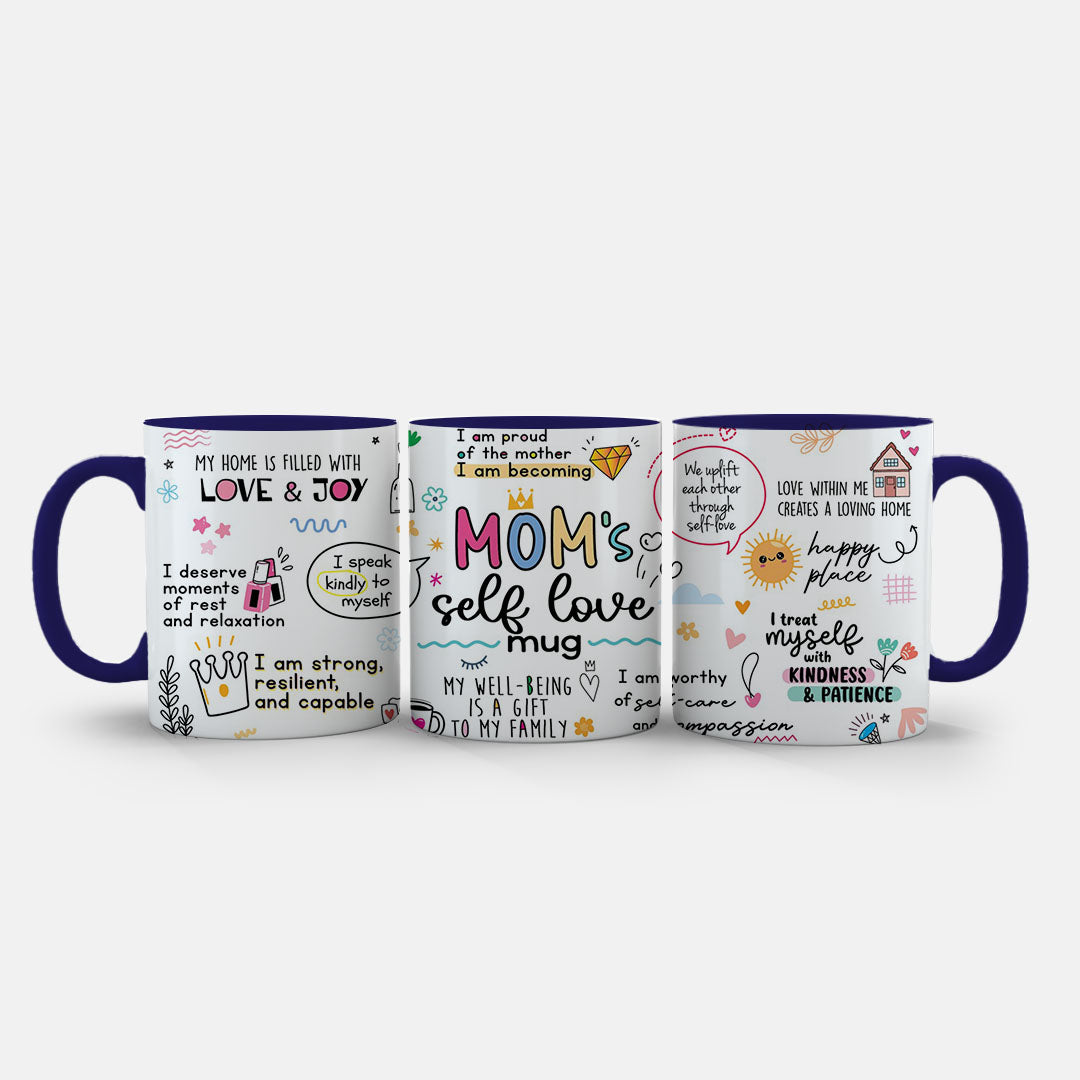 11oz Ceramic Mug White - Heartwarming affirmations about self-worth and compassion in bright colours