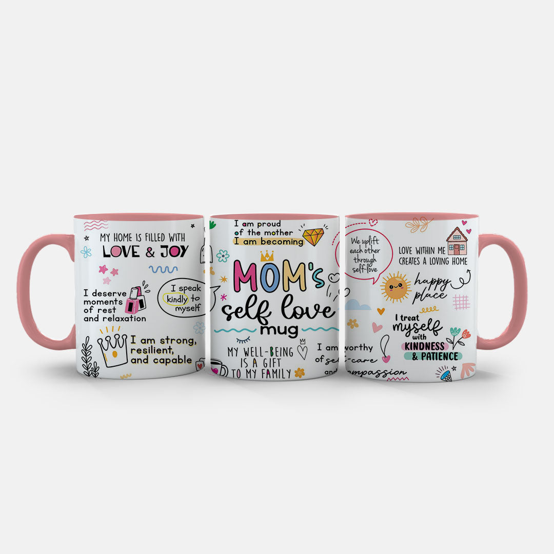 11oz Ceramic Mug Black - Colourful wellness affirmations celebrating motherhood and inner strength