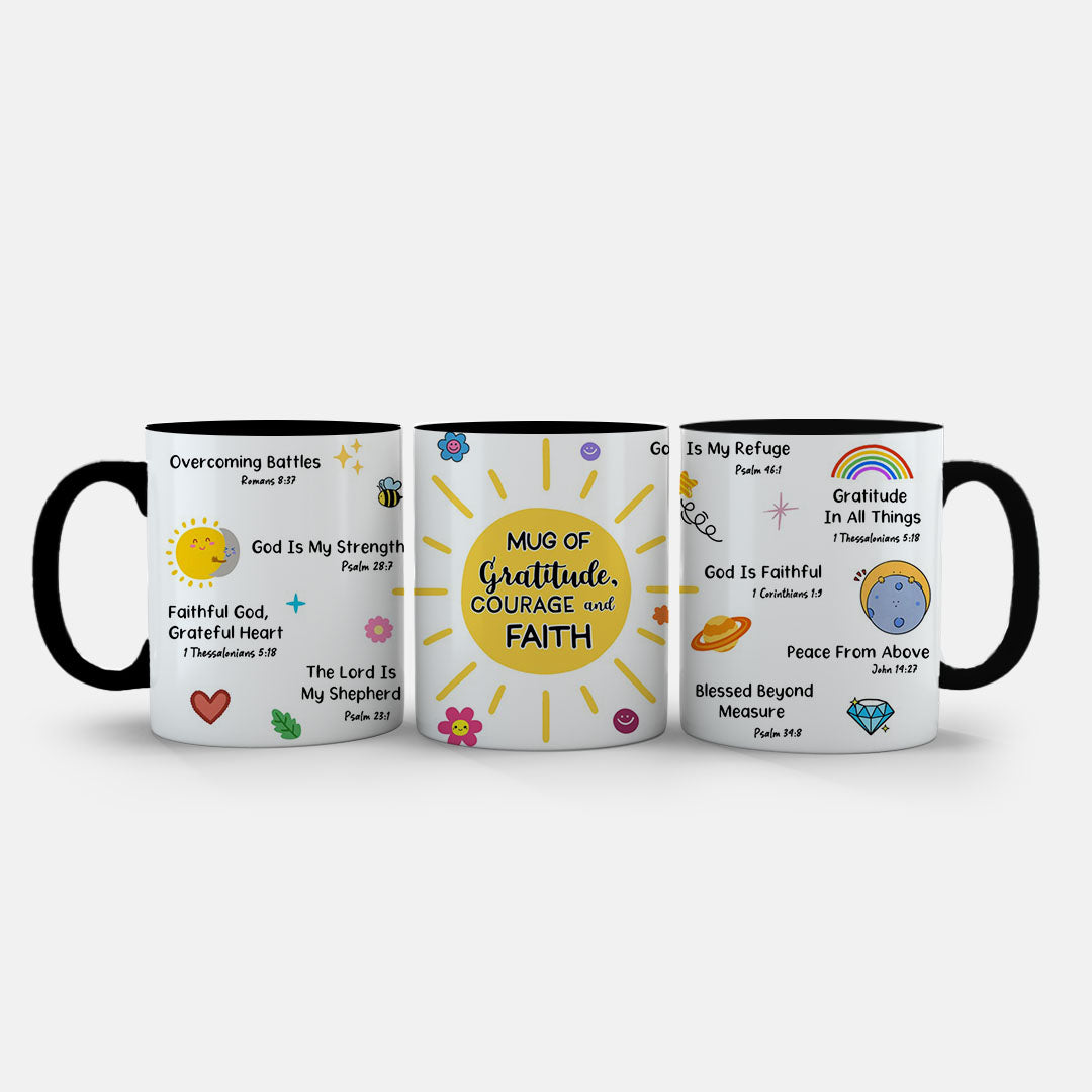 11oz Mug Pink - Christian message mug with cheerful celestial and nature symbols