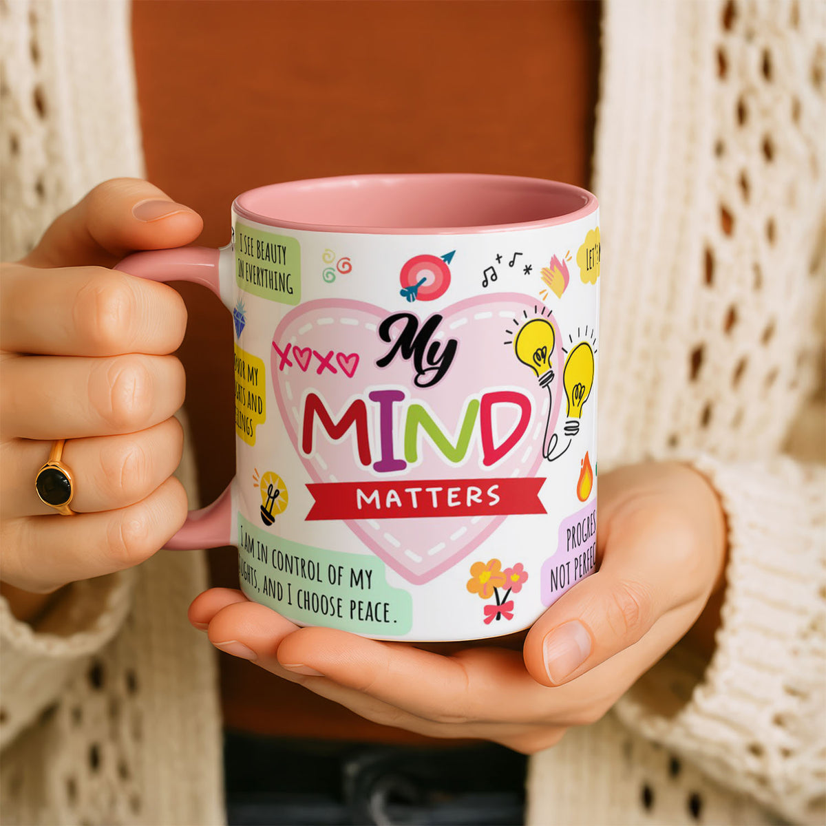 11oz Mug Colours - Colourful pastel speech bubbles with gratitude and self-compassion messages
