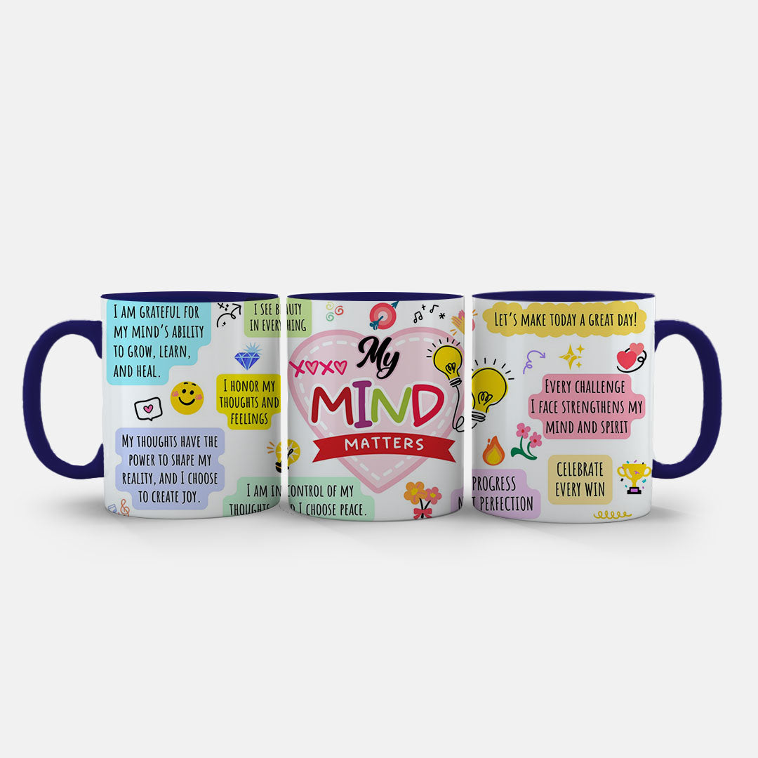 11oz Mug Colours - Pink heart centrepiece with motivational text about growth and healing