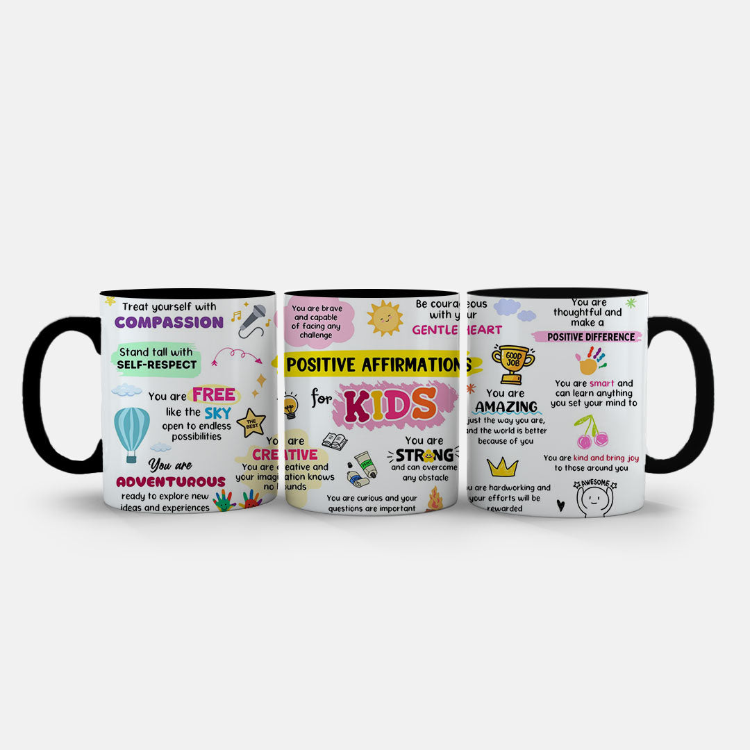 11oz Mug Colours - Encouragement mug for kids with colourful positivity messages and cute icons
