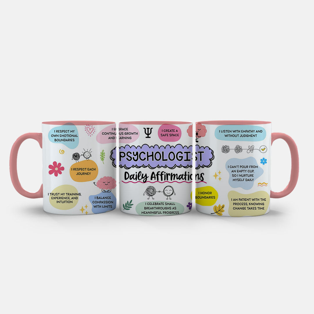 11oz Mug Colours - Pastel-coloured speech bubbles with positive psychology affirmations for therapists
