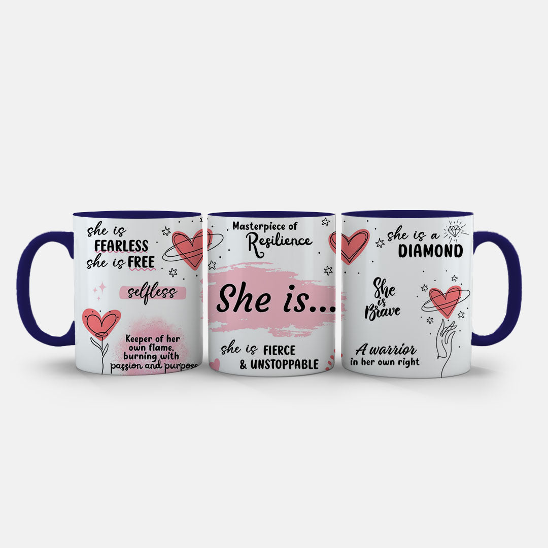 11oz Ceramic Mug White - Full design wrap-around showing all empowering affirmations on ceramic