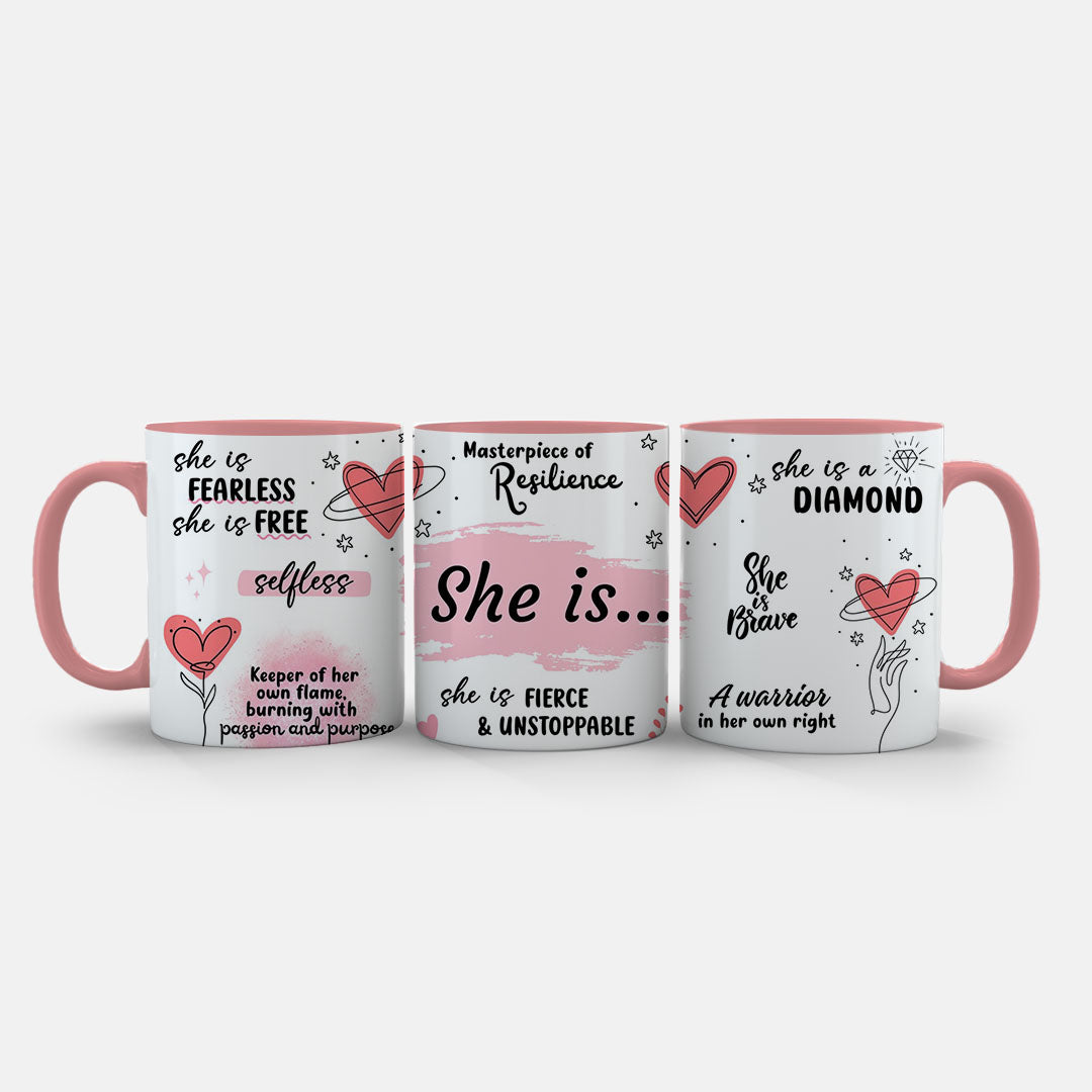 11oz Ceramic Mug White - Complete empowerment themed mug design with hearts and stars