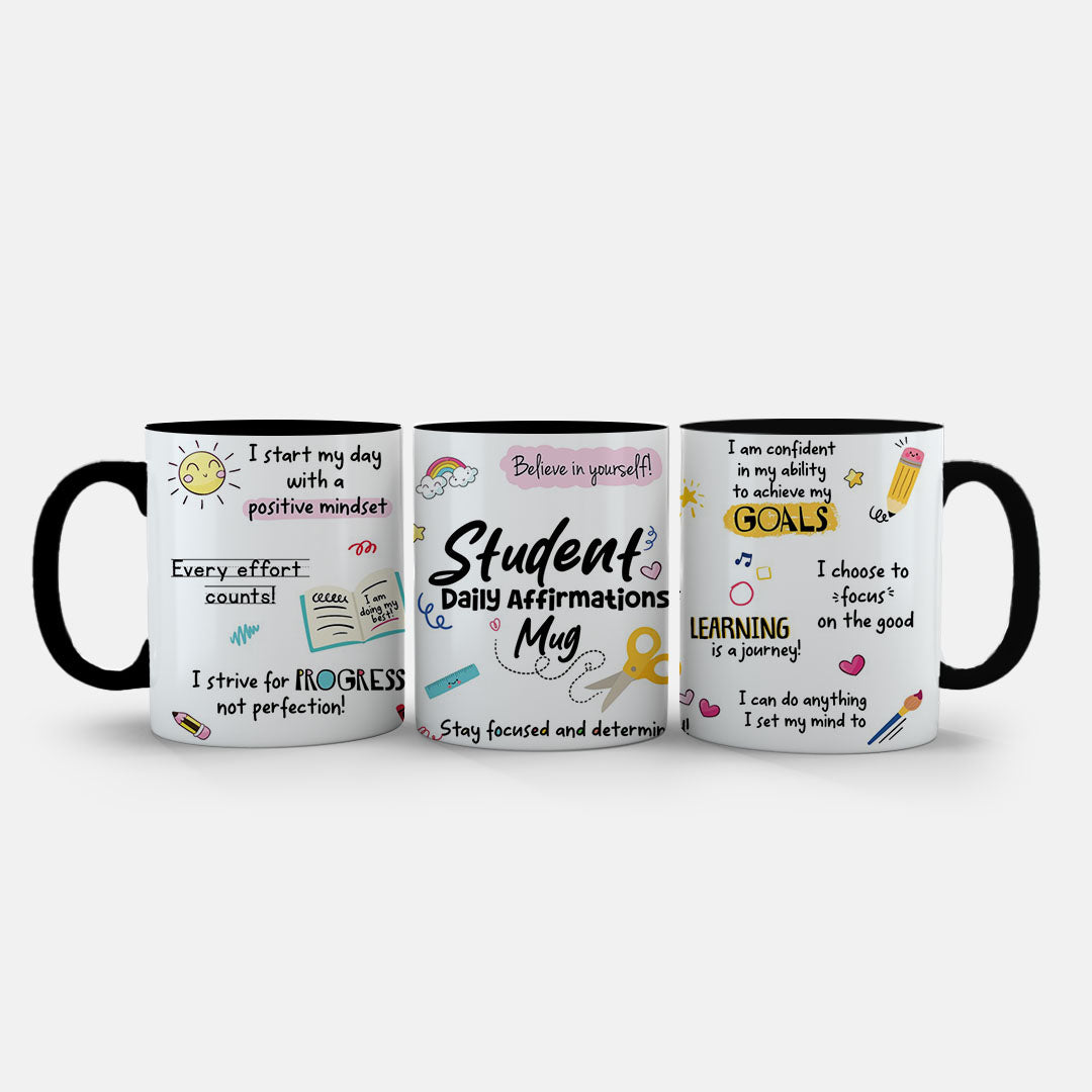 11oz Ceramic Mug - student motivation print with colourful doodles and positive daily affirmations