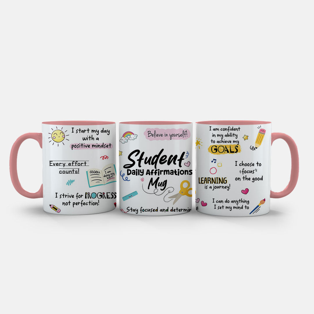 11oz Ceramic Mug - inspiring quotes for learners with pencil, scissors and sun illustrations