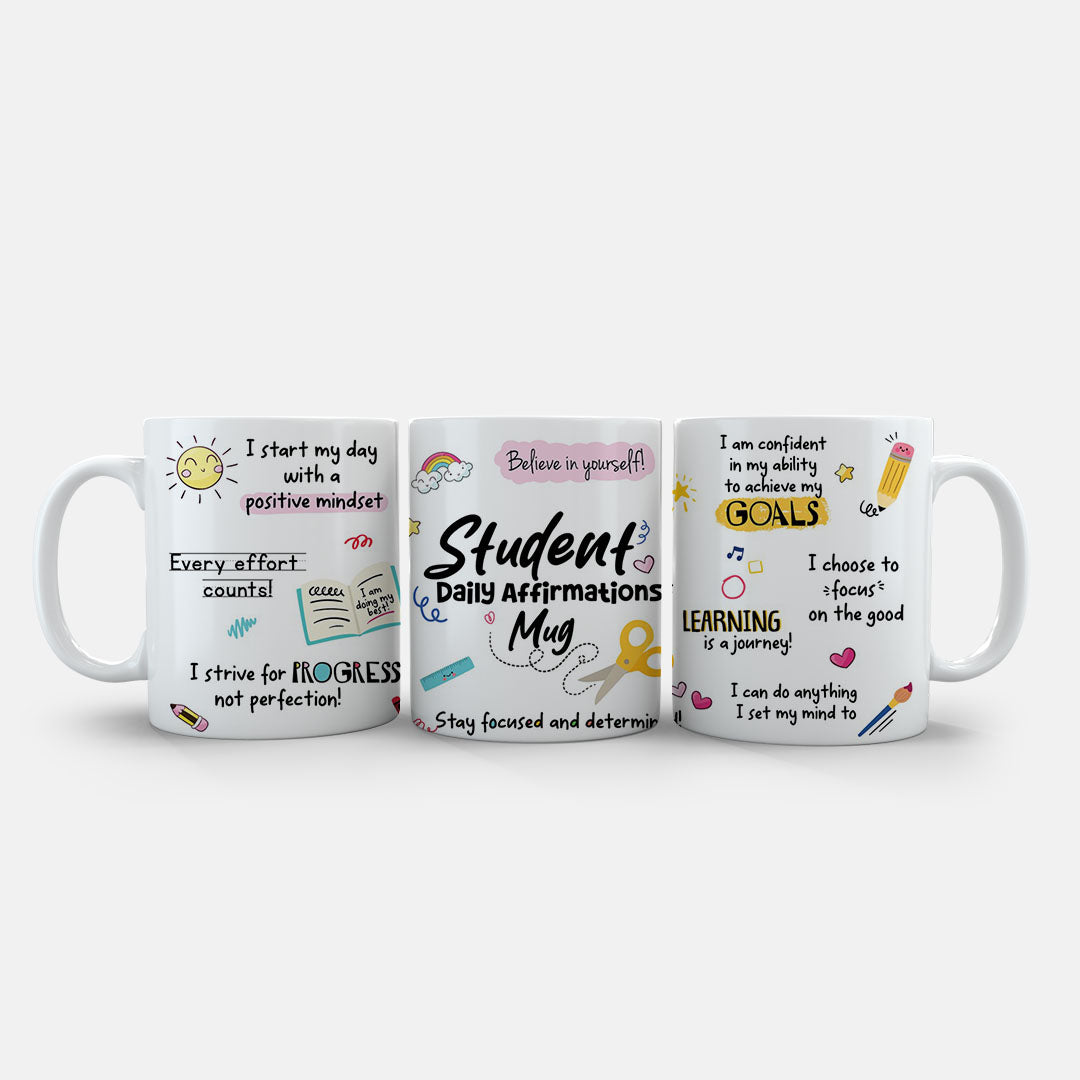 11oz Ceramic Mug - daily affirmations mug featuring progress over perfection and goal achievement messages