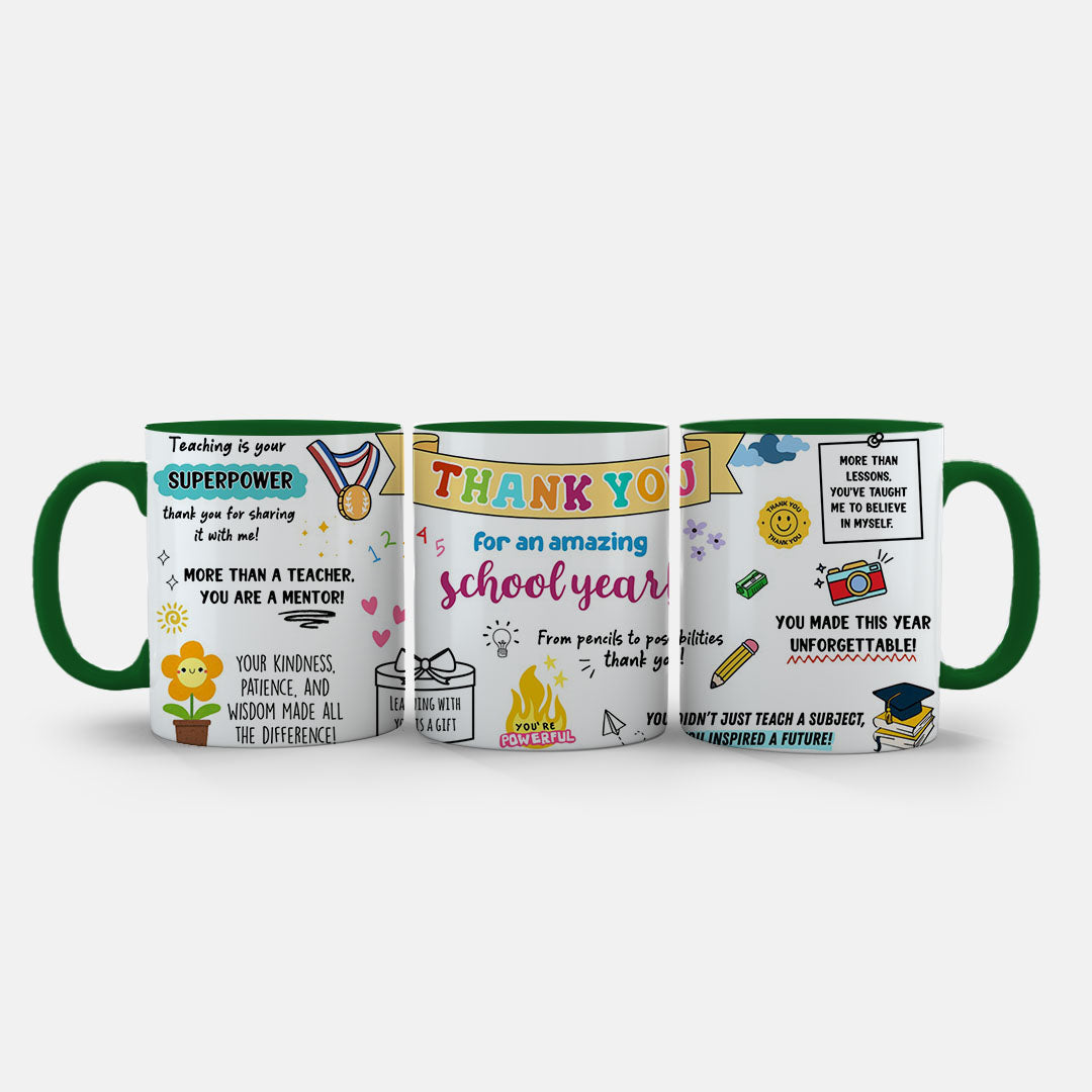 11oz Ceramic Mug Yellow - teacher gift mug with colourful messages and playful illustrations