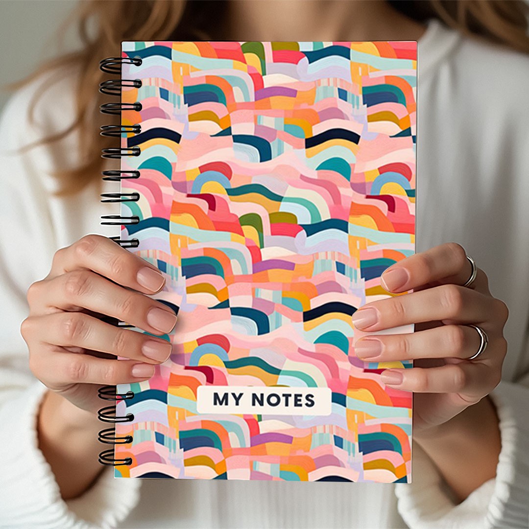 Retro Rainbow Wave Pattern A5 Spiral Notebook, Lined Journal for Creative Writing