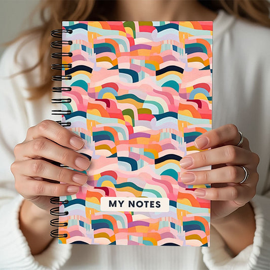 Retro Rainbow Wave Pattern A5 Spiral Notebook, Lined Journal for Creative Writing