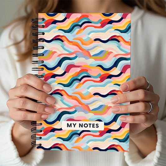 Colourful Wave Pattern A5 Spiral Notebook, Lined Journal for School and Work