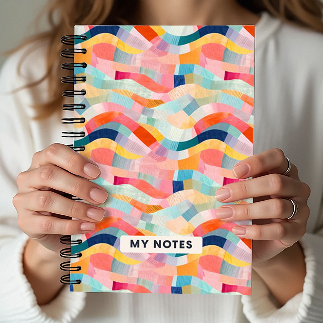Colourful Abstract Waves A5 Spiral Notebook, Lined Journal for School