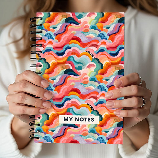 Colourful Abstract Waves A5 Spiral Notebook, Lined Journal for School and Work