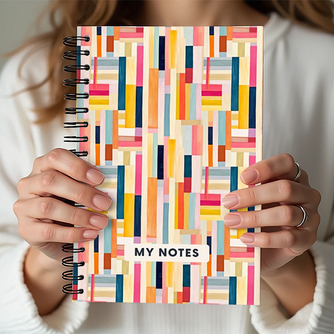Colourful Abstract Stripes A5 Spiral Notebook, Lined Journal for School and Work