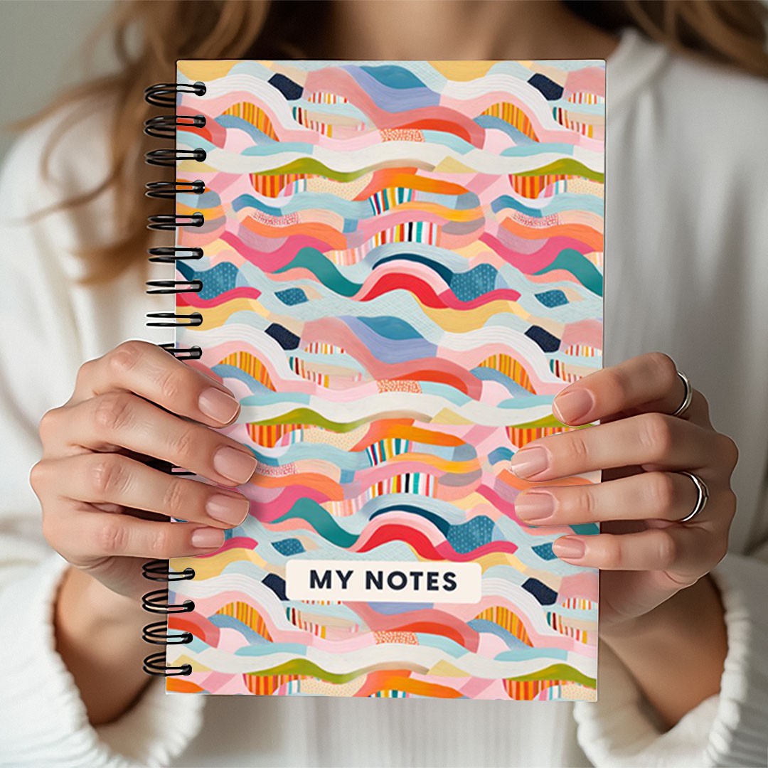 Colourful Wave Pattern Spiral Notebook A5 Lined Journal for School and Creative Writing