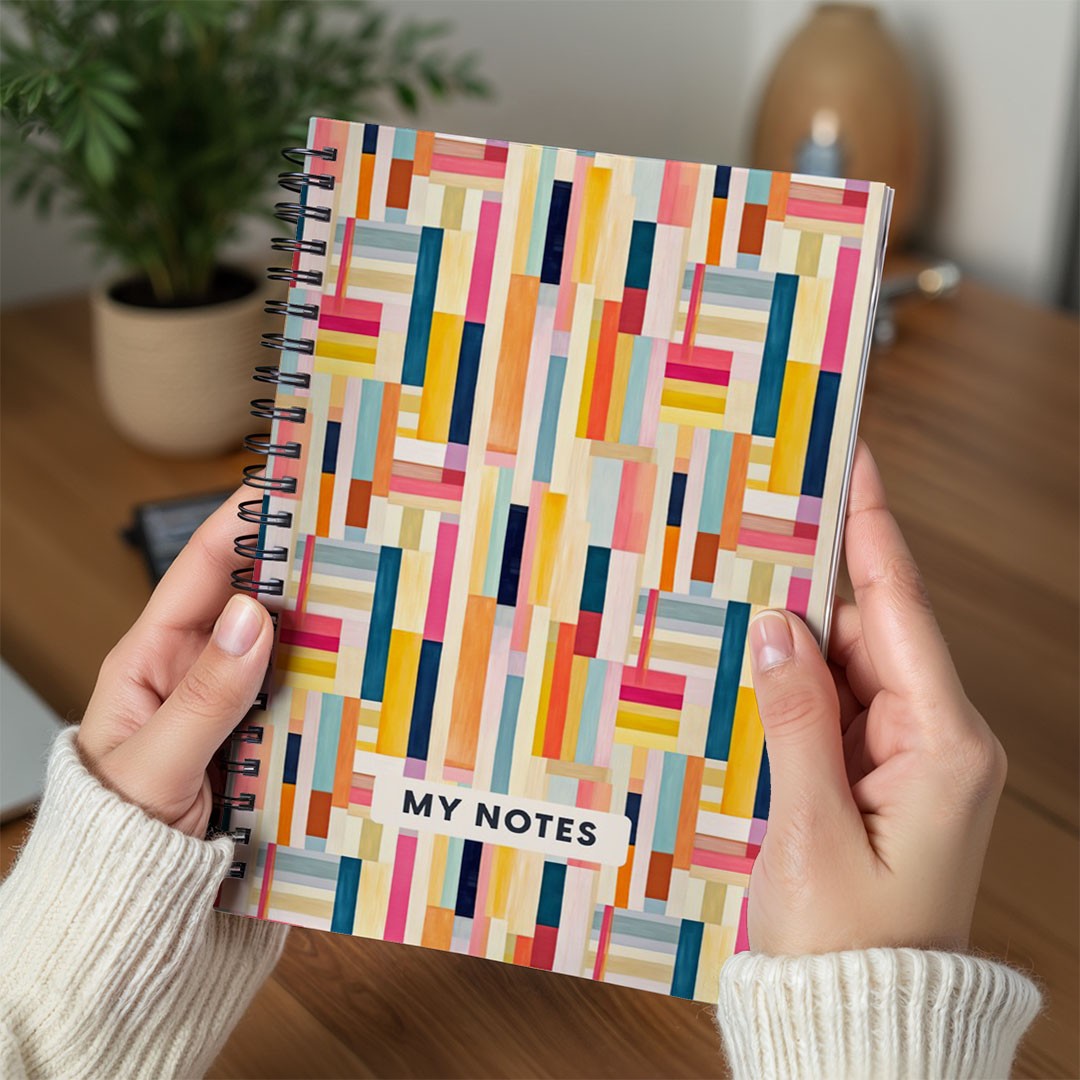 Colourful Abstract Stripes A5 Spiral Notebook, Lined Journal for School and Work