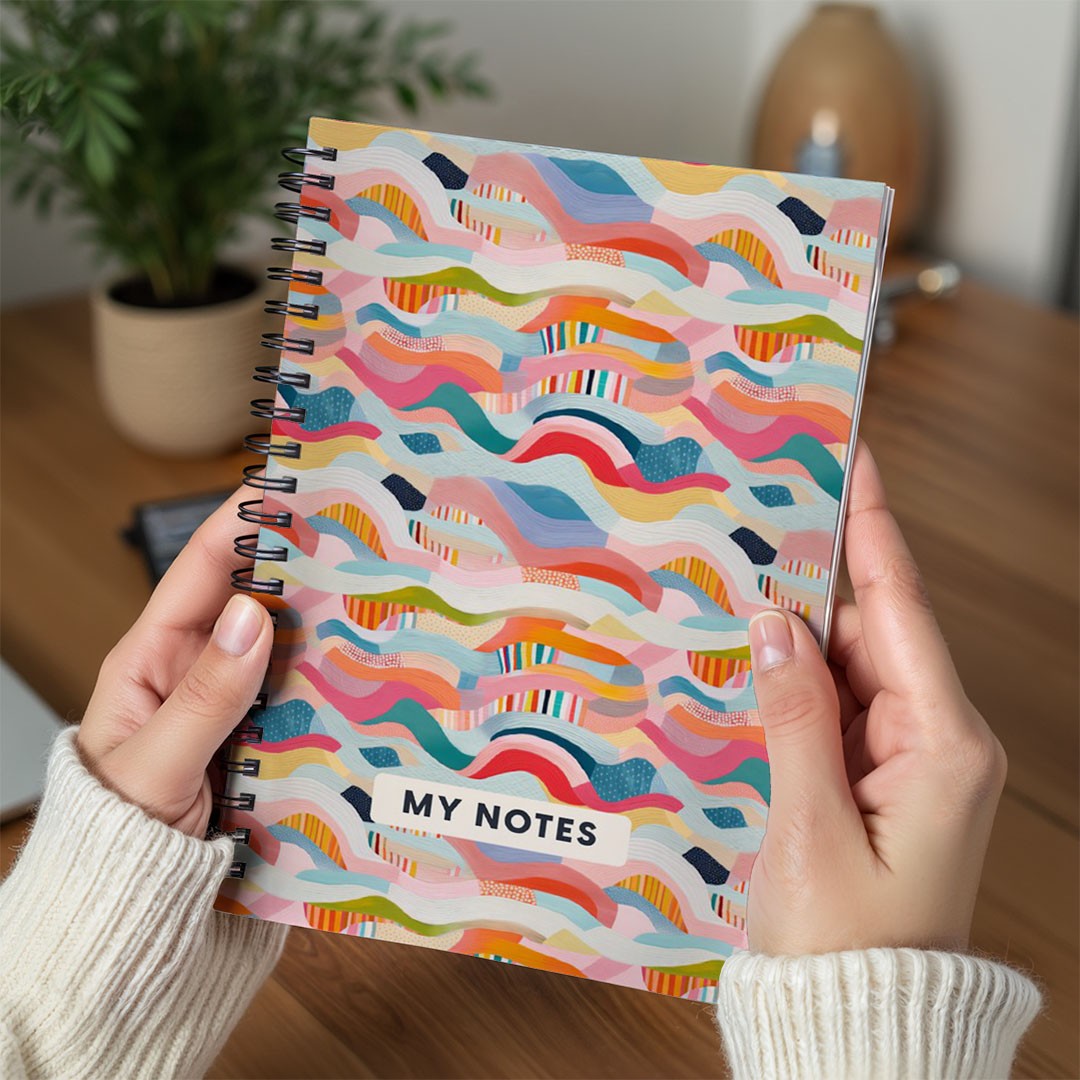 Colourful Wave Pattern Spiral Notebook A5 Lined Journal for School and Creative Writing