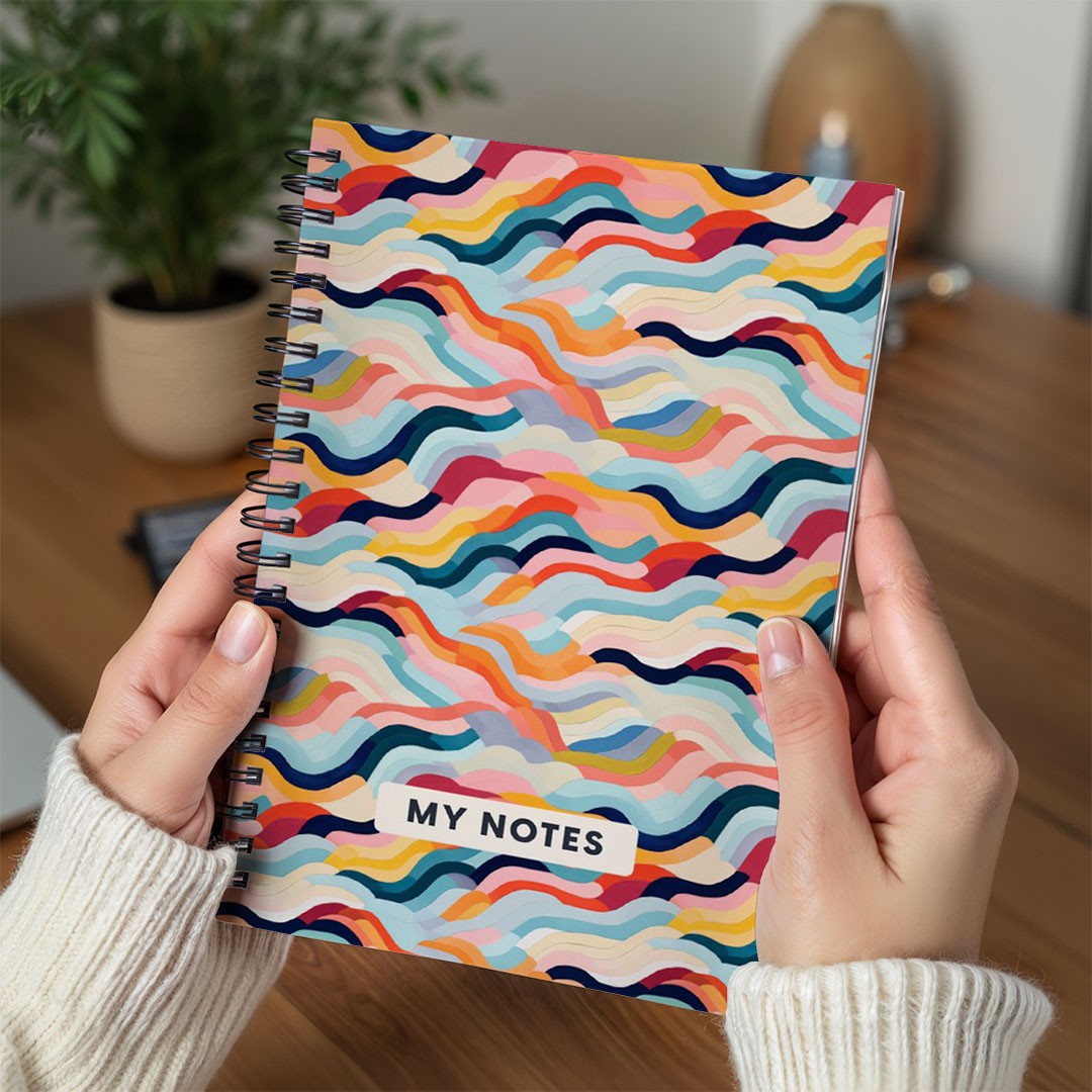 Colourful Wave Pattern A5 Spiral Notebook, Lined Journal for School and Work