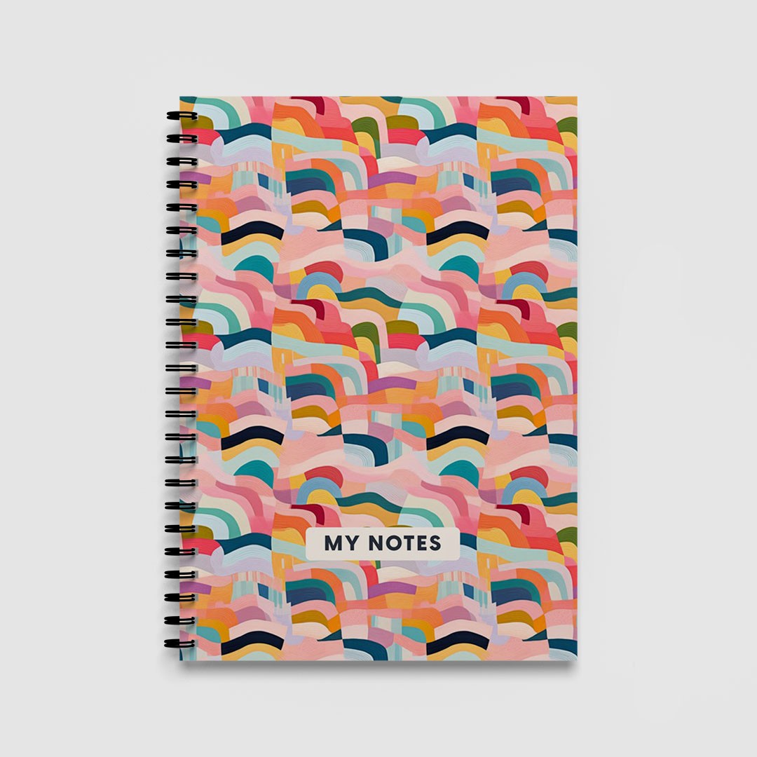Retro Rainbow Wave Pattern A5 Spiral Notebook, Lined Journal for Creative Writing