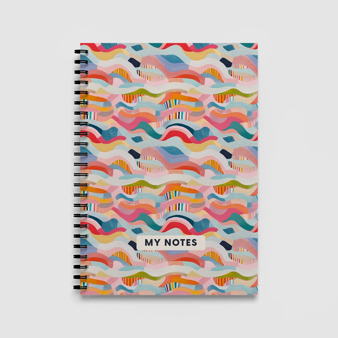 Colourful Wave Pattern Spiral Notebook A5 Lined Journal for School and Creative Writing