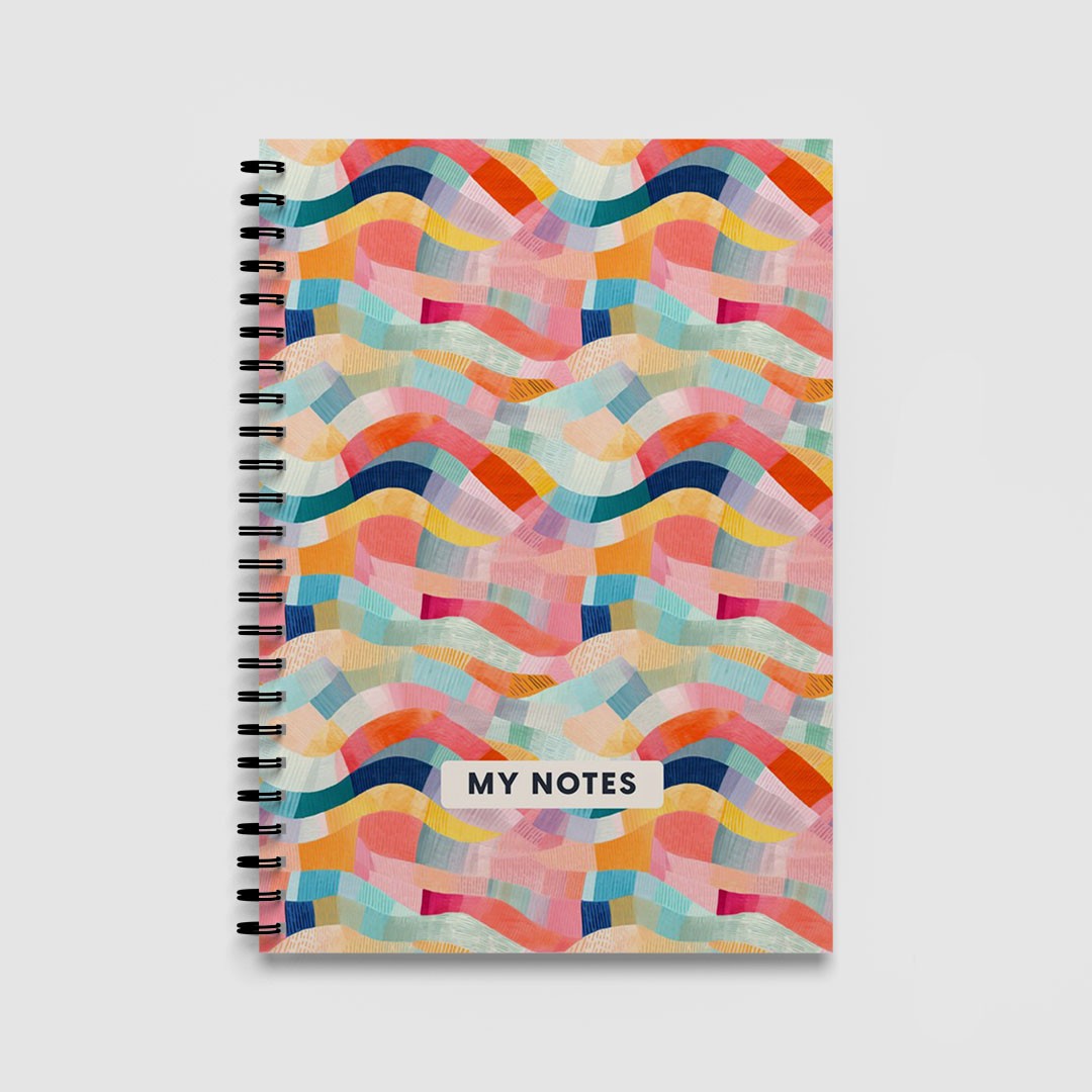 Colourful Abstract Waves A5 Spiral Notebook, Lined Journal for School