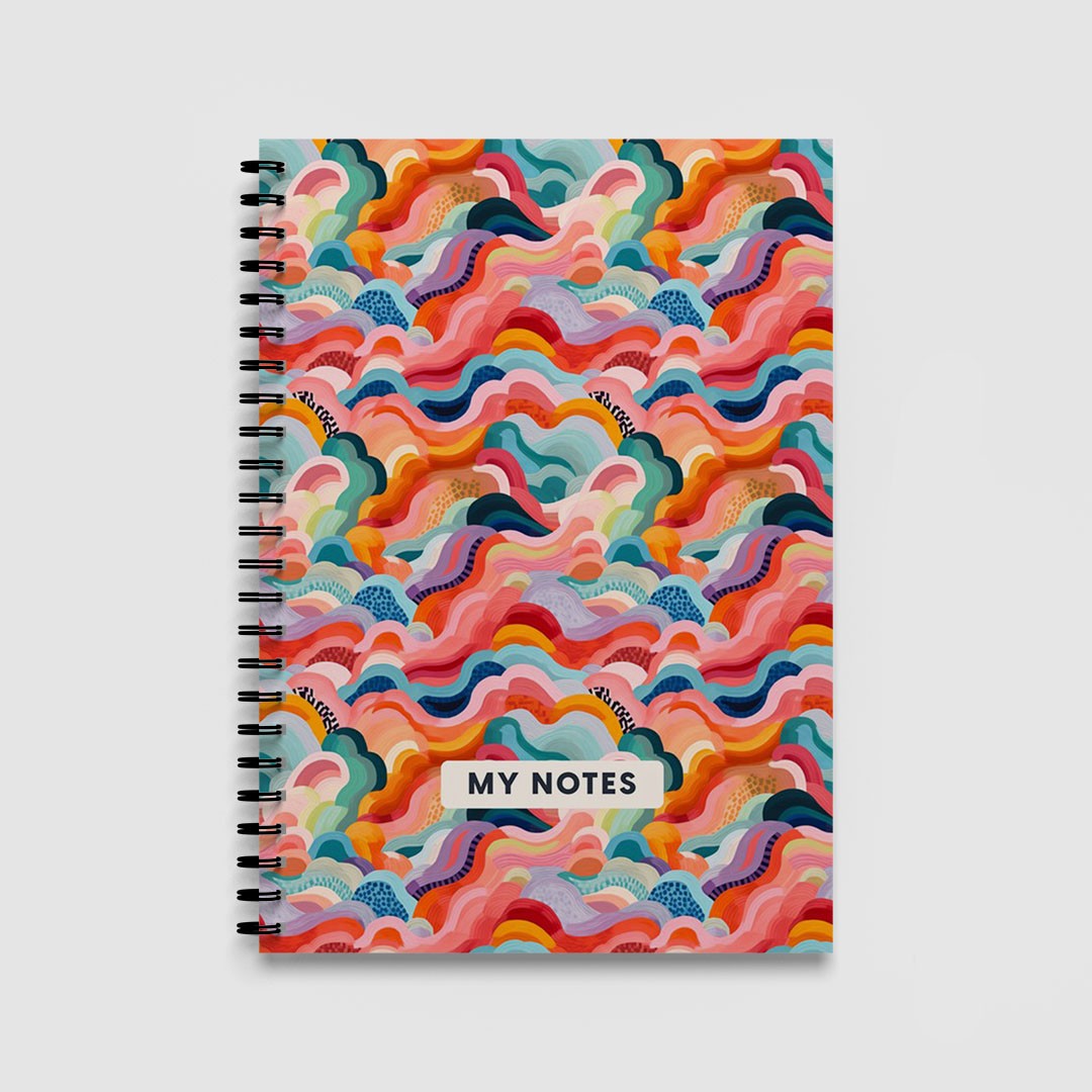 Colourful Abstract Waves A5 Spiral Notebook, Lined Journal for School and Work