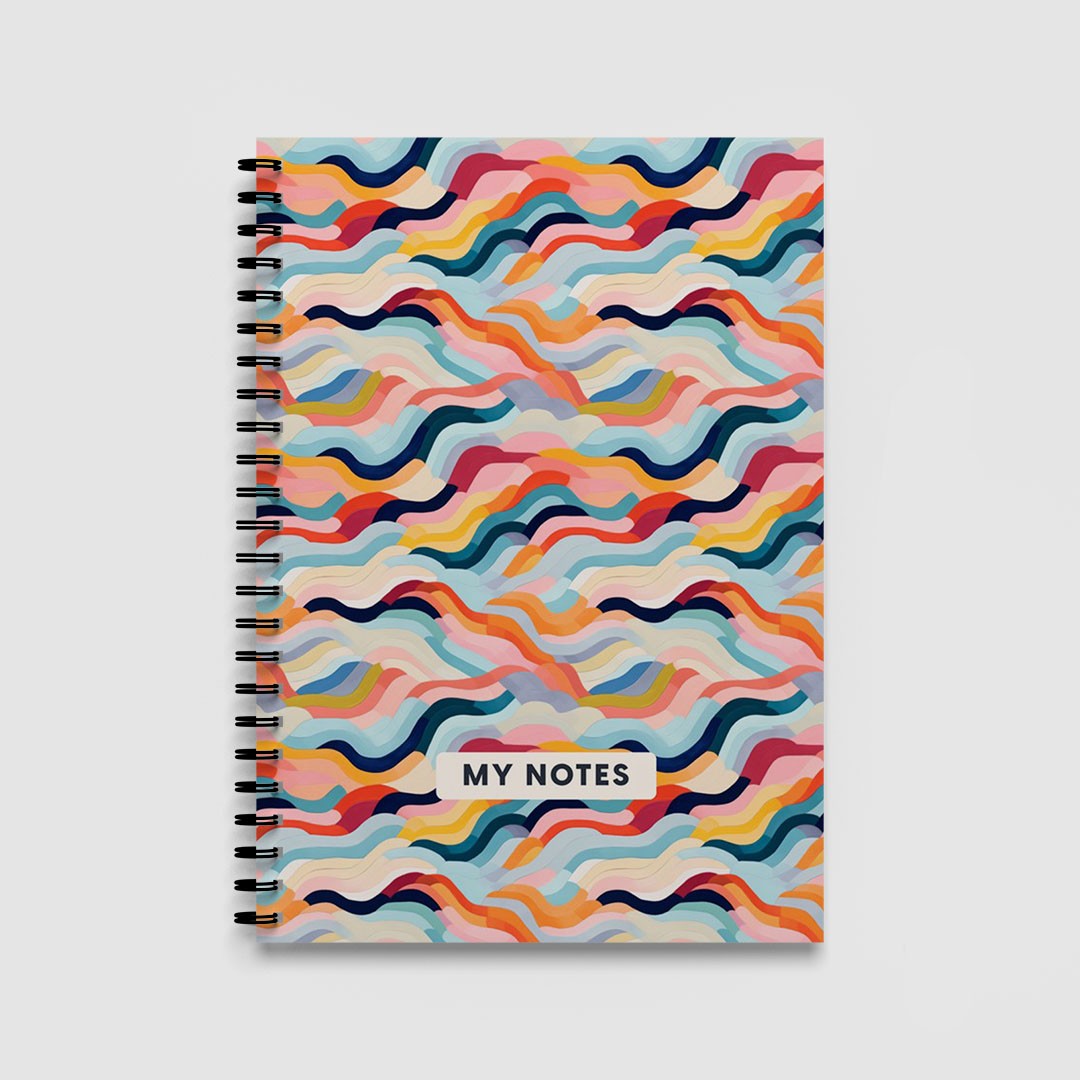 Colourful Wave Pattern A5 Spiral Notebook, Lined Journal for School and Work