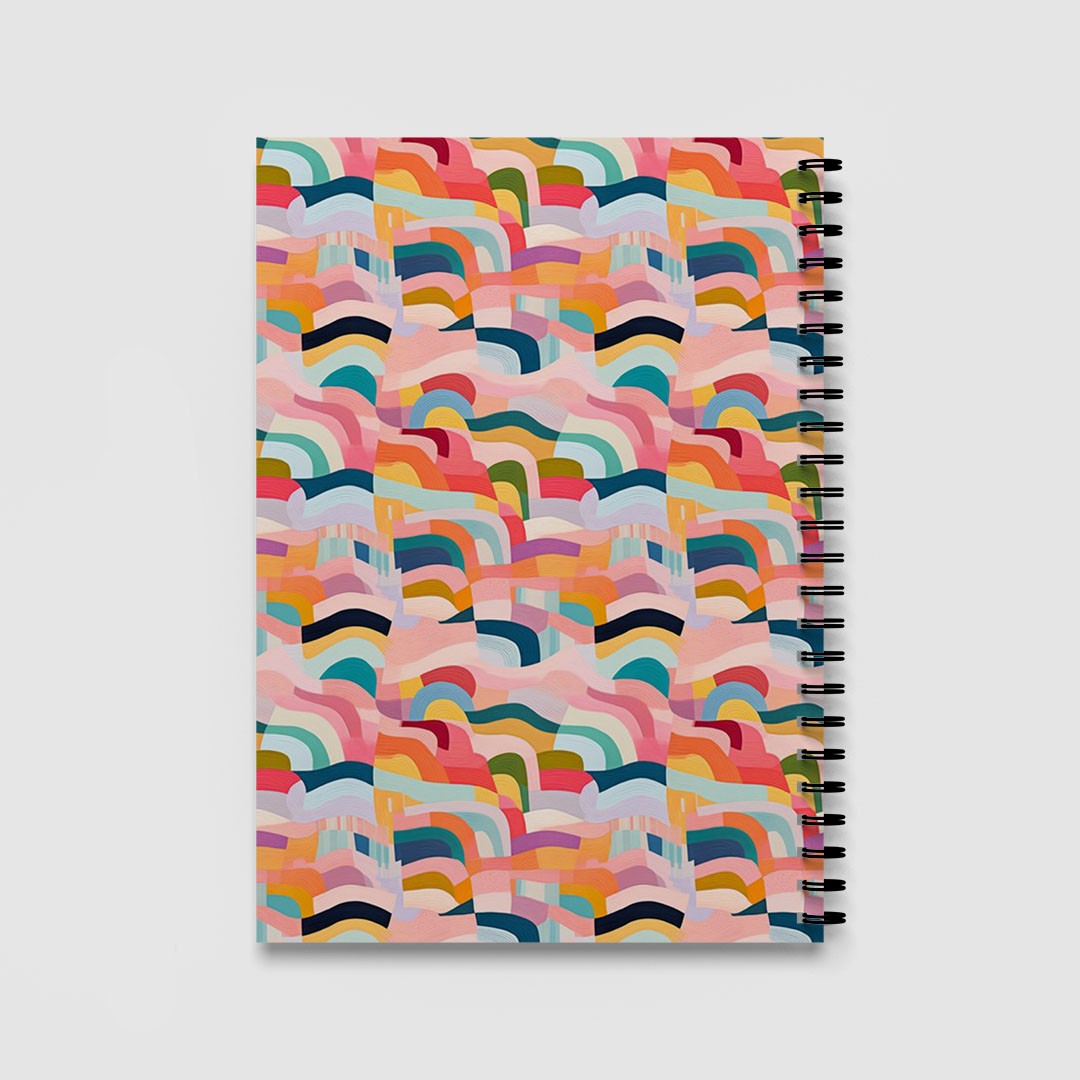 Retro Rainbow Wave Pattern A5 Spiral Notebook, Lined Journal for Creative Writing