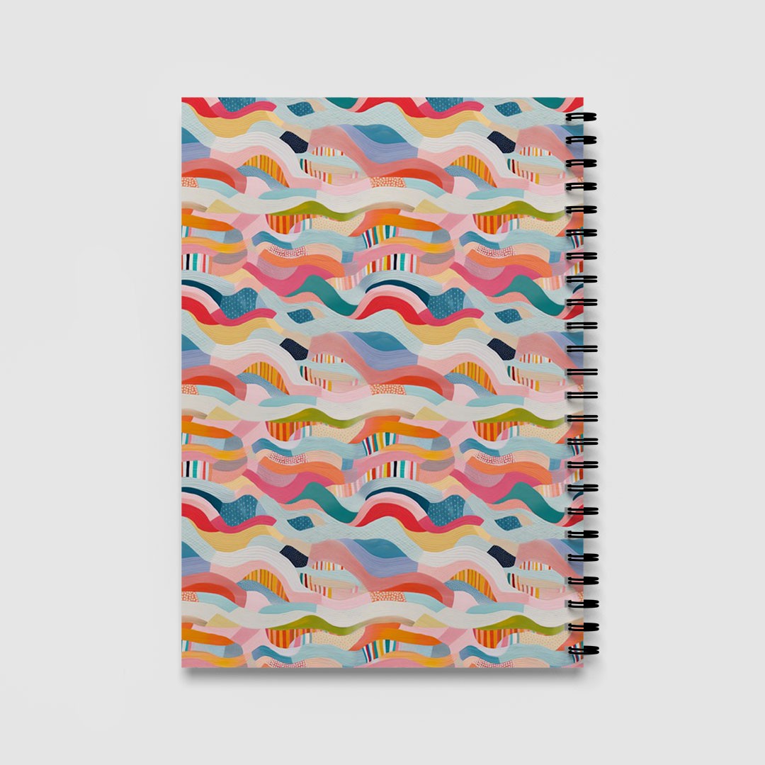 Colourful Wave Pattern Spiral Notebook A5 Lined Journal for School and Creative Writing