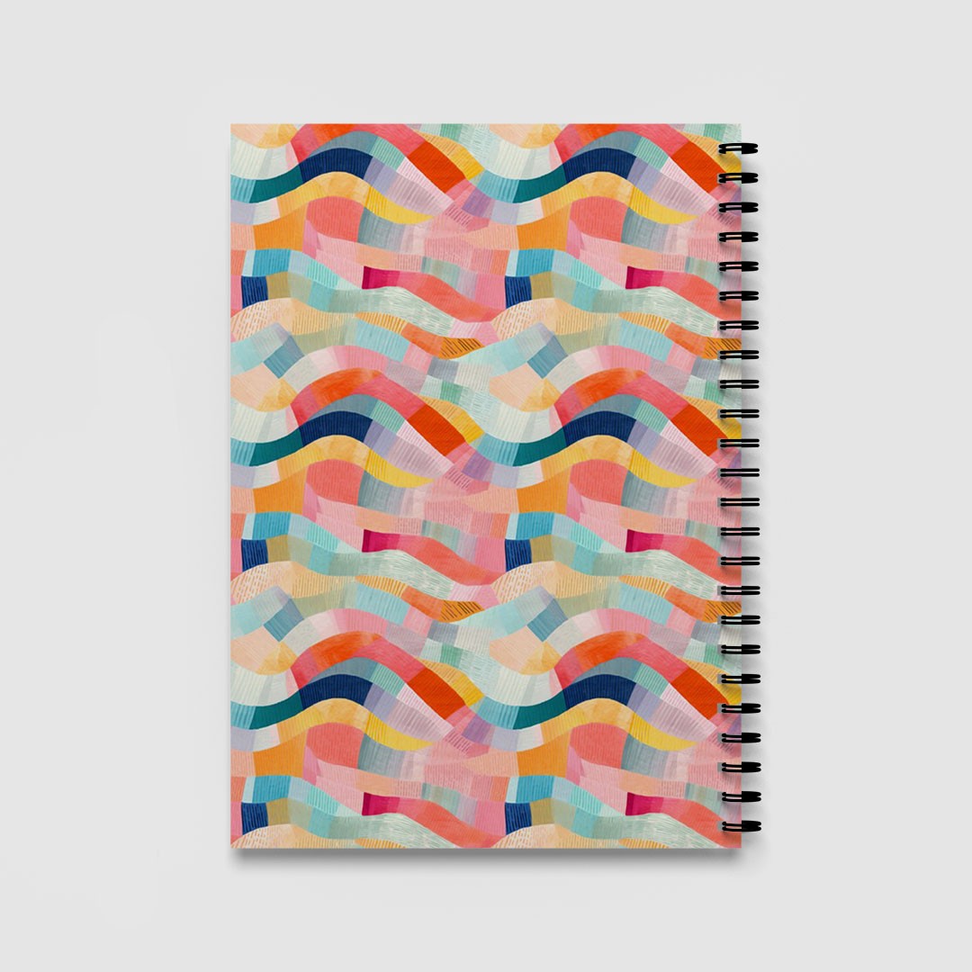 Colourful Abstract Waves A5 Spiral Notebook, Lined Journal for School