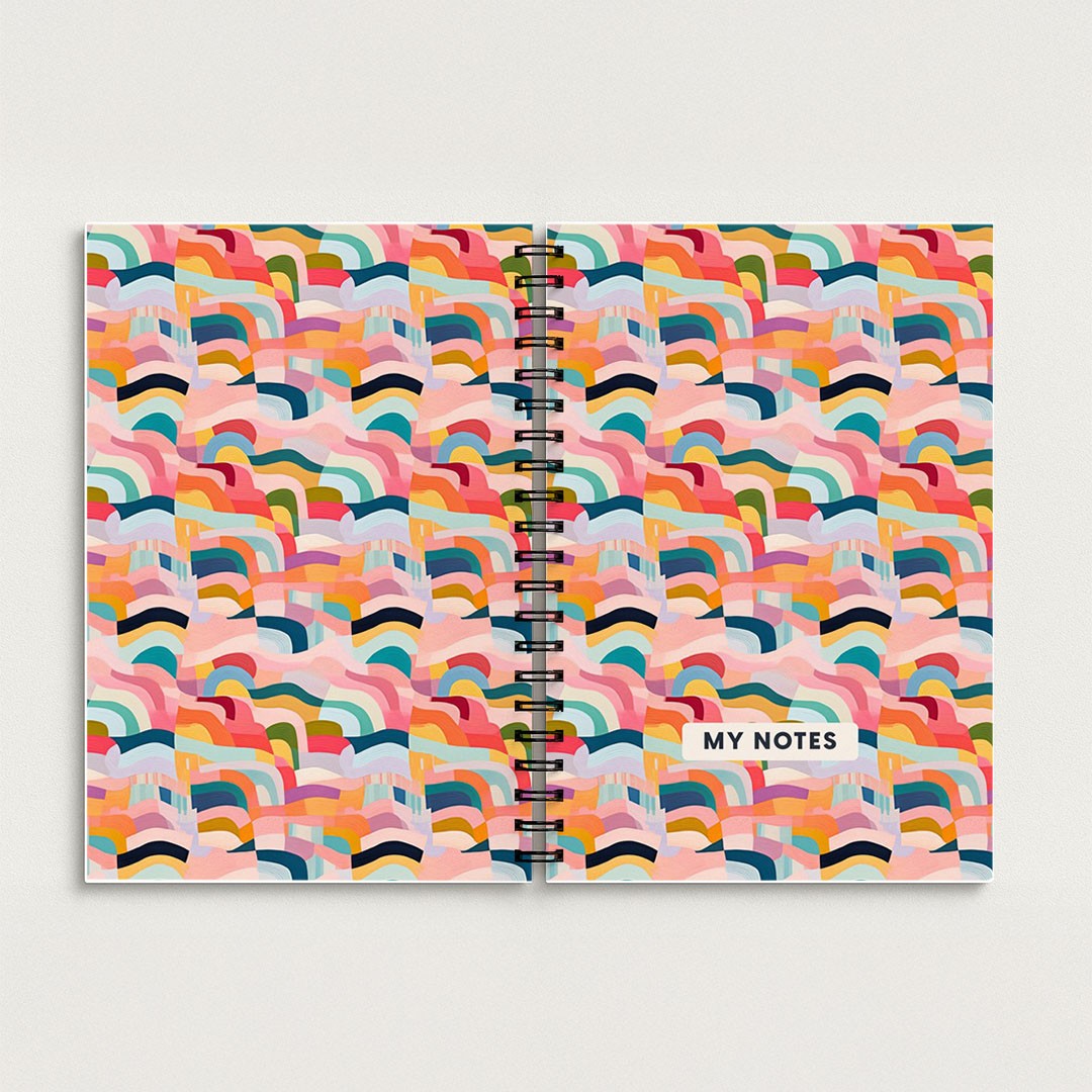 Retro Rainbow Wave Pattern A5 Spiral Notebook, Lined Journal for Creative Writing