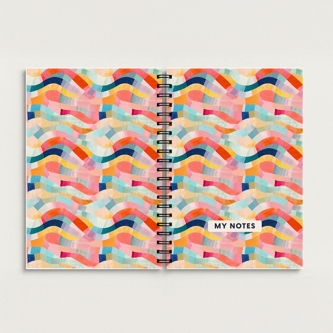 Colourful Abstract Waves A5 Spiral Notebook, Lined Journal for School