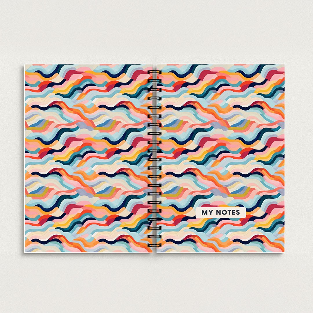 Colourful Wave Pattern A5 Spiral Notebook, Lined Journal for School and Work