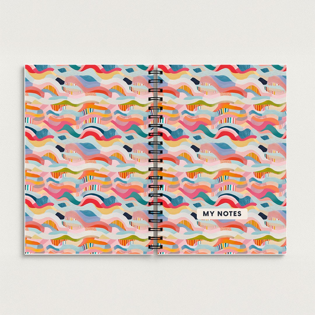 Colourful Wave Pattern Spiral Notebook A5 Lined Journal for School and Creative Writing